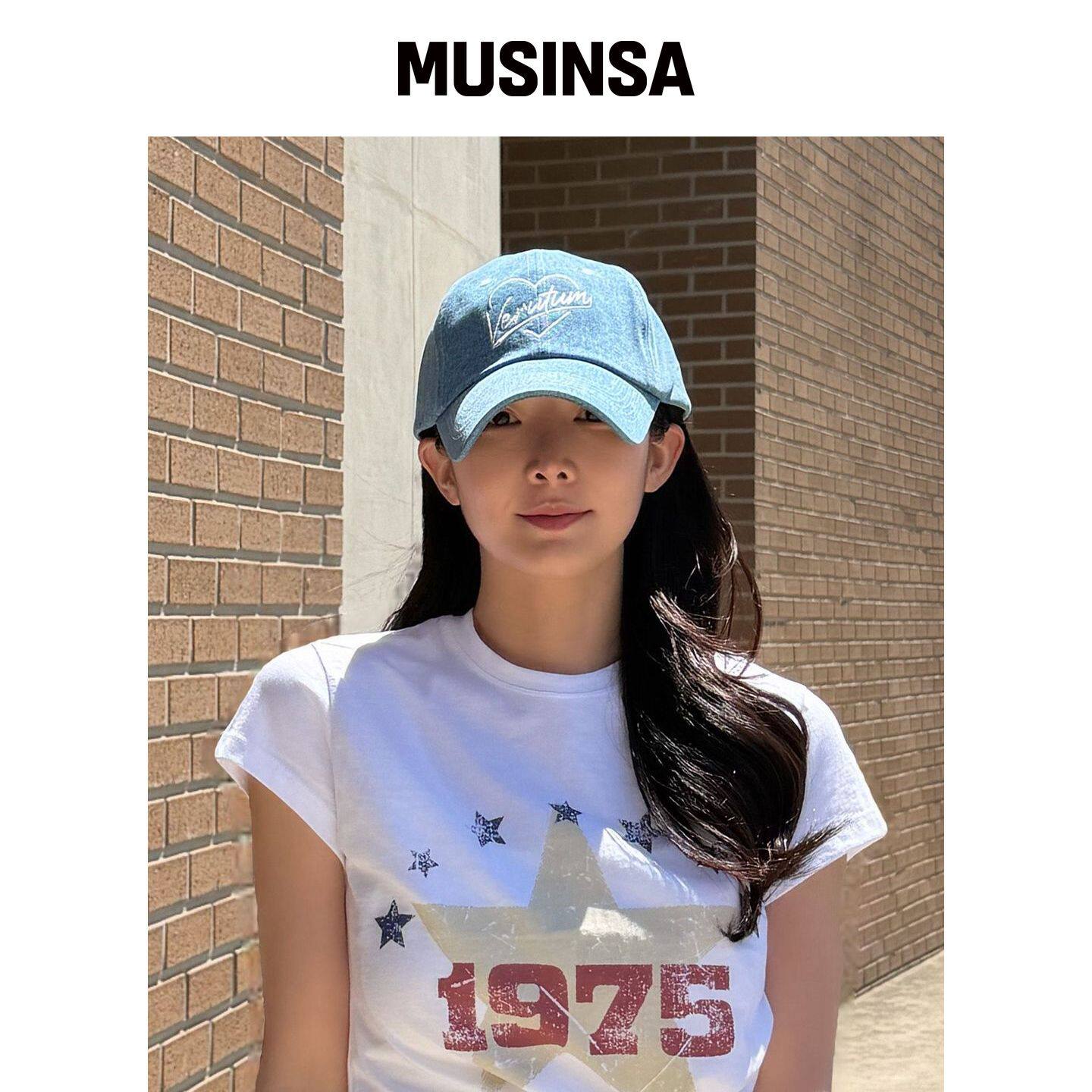 VERUTUM 心形logo贴纸棒球帽中等牛仔款 MUSINSA韩国官网直邮进口