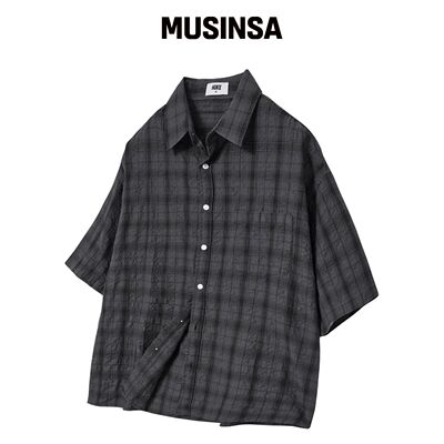 HUKE 城市格纹短袖衬衫（炭灰色）韩国官网直邮进口MUSINSA