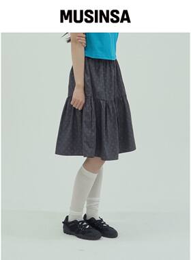 UPDRAFT DOT SHIRRING KANGKANG MIDI SKIRT [灰韩国官网直邮进口