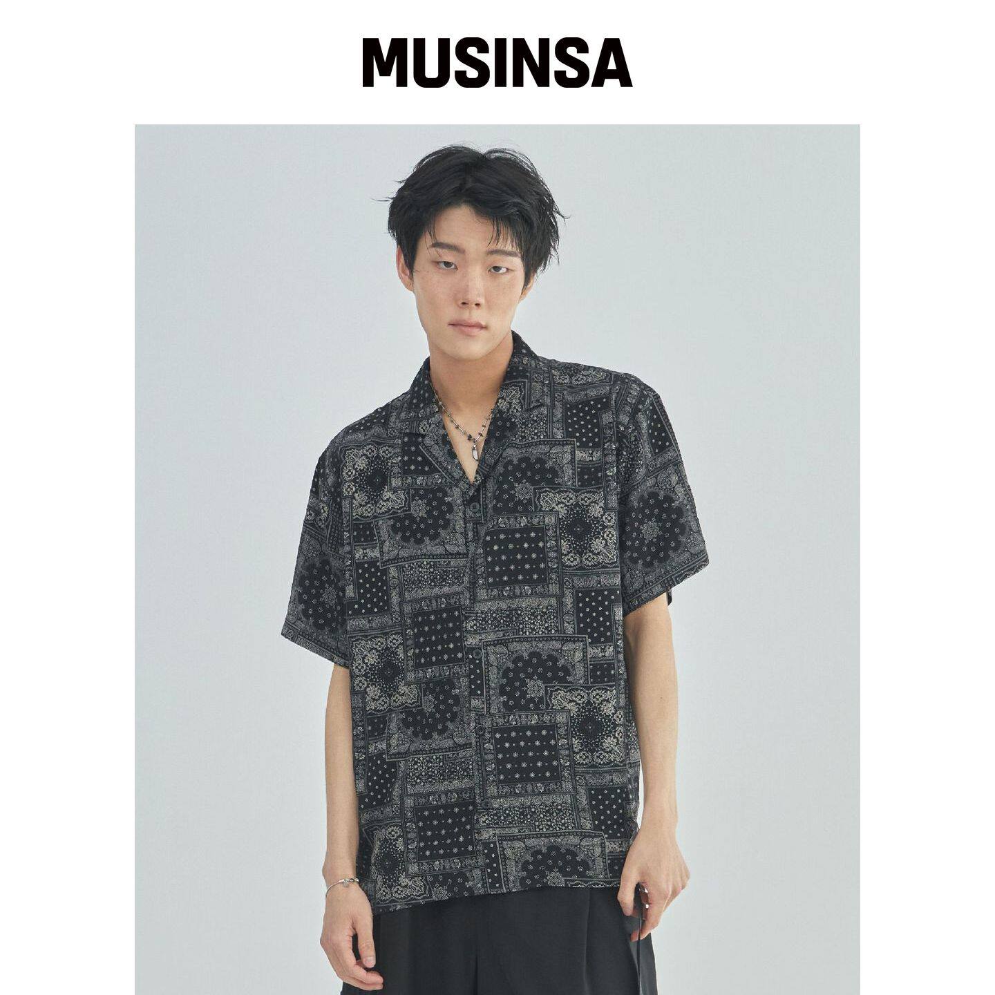 LAD EDITION 佩斯利开领衬衫_黑色 MUSINSA韩国官网直邮进口