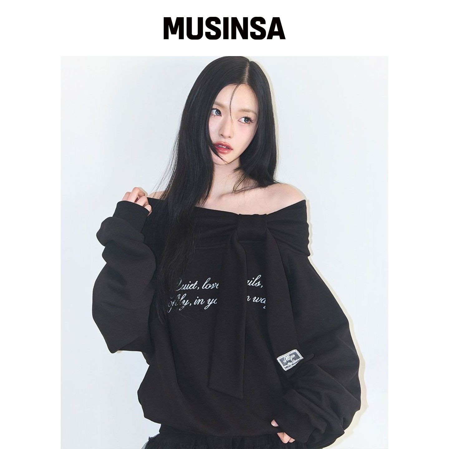 ILLIGO 纯色露肩卫衣 黑色 MUSINSA韩国直邮官方正品图片