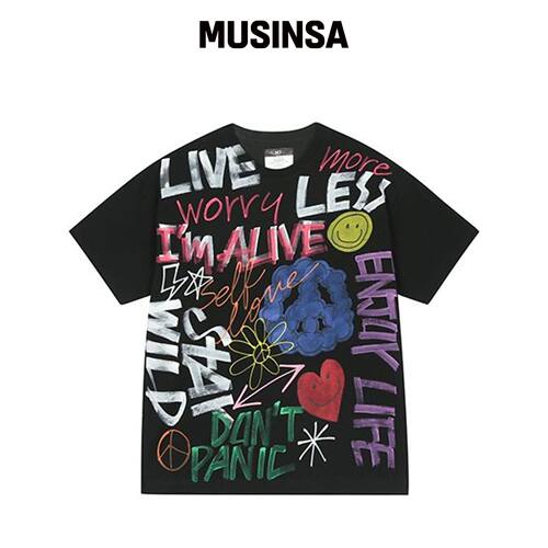 THE MADNESS HAND WORK YL FLOWER T-SHIRTS_BK韩国官网直邮进口