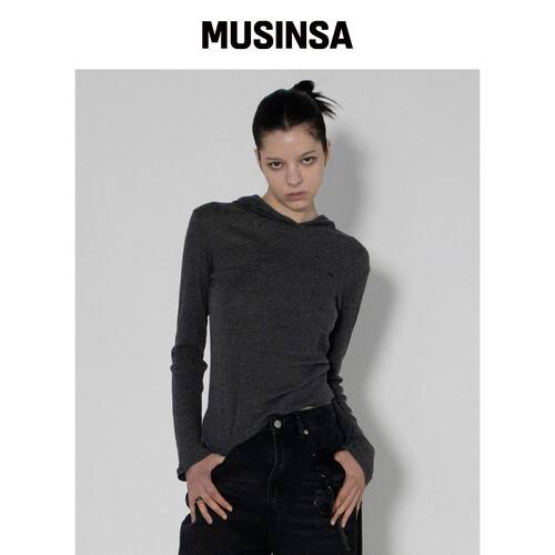 CHICKS 侧边点缀连帽长袖卫衣 深灰色 MUSINSA韩国直邮官方正品