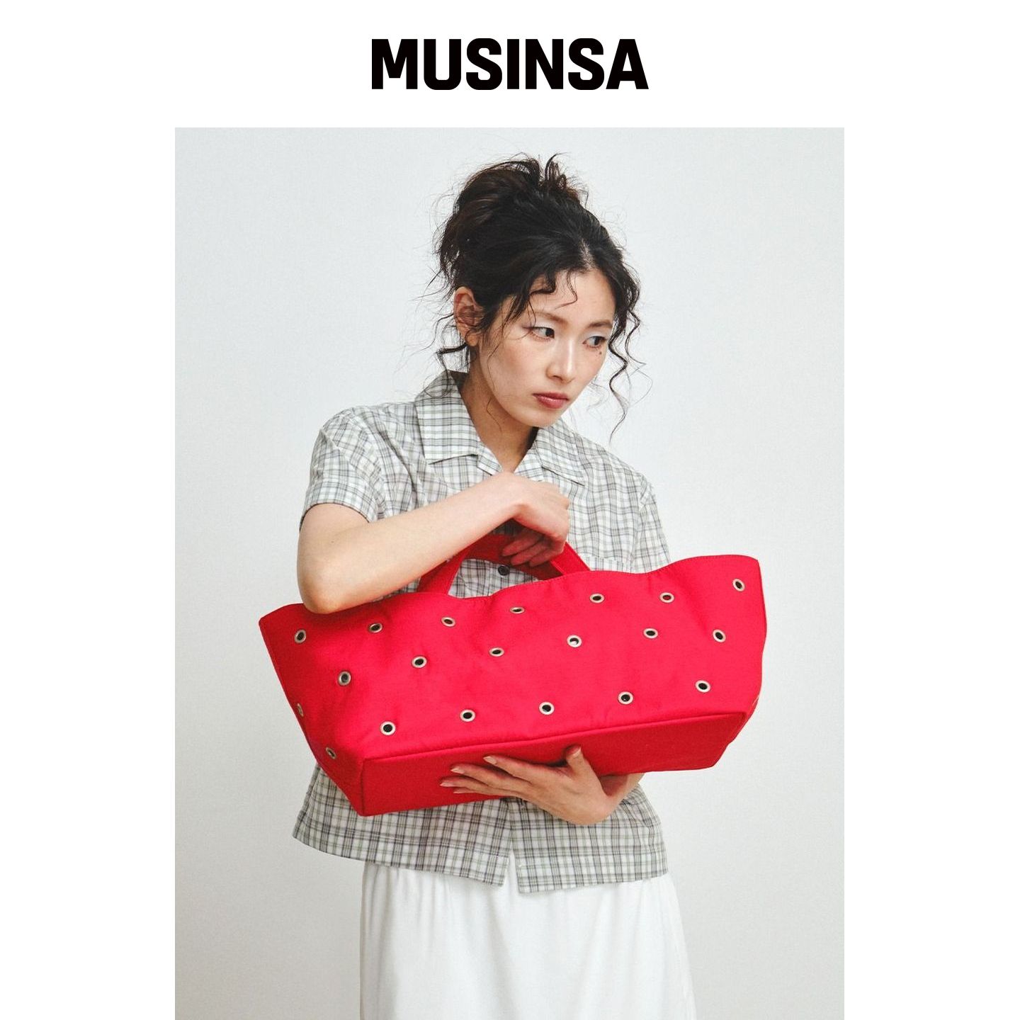 PLZPROJECT FREAKY EYELET SHOPPER BAG, RED MU韩国官网直邮进口图片