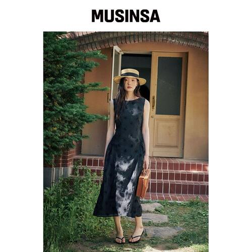 OUEL FLORAL RELIEF LONG DRESS_BLACK韩国官网直邮进口MUSINSA