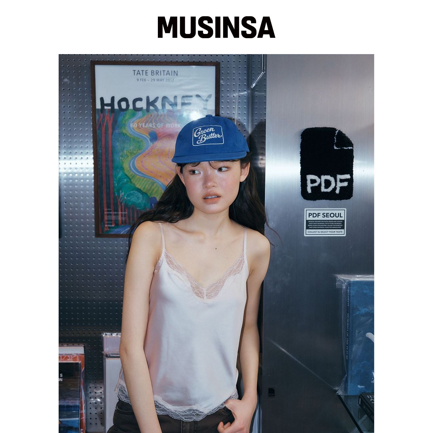 GREENBUTTER 丝滑蕾丝吊带衫（桃色） MUSINSA韩国官网直邮进口 - 实物图