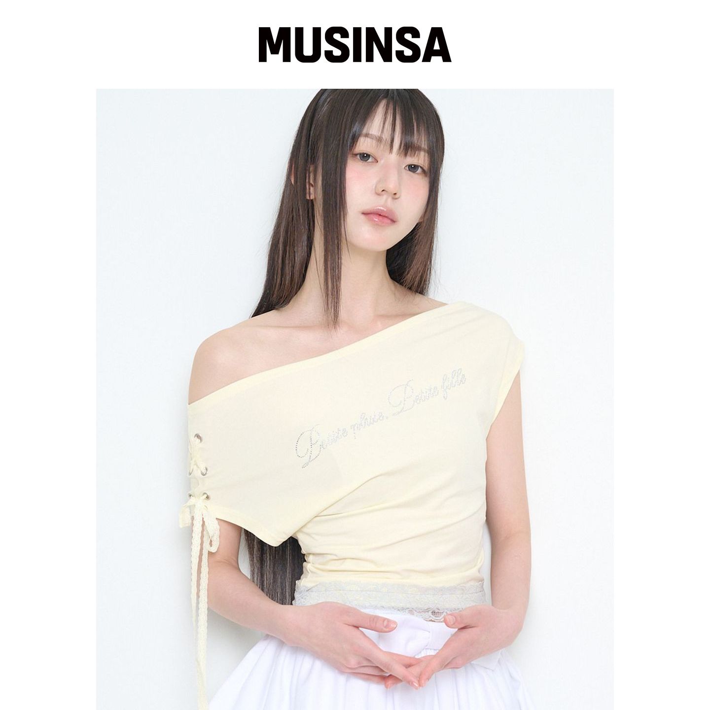 ILLIGO 蕾丝装饰T恤 黄色 MUSINSA韩国官网直邮进口图片