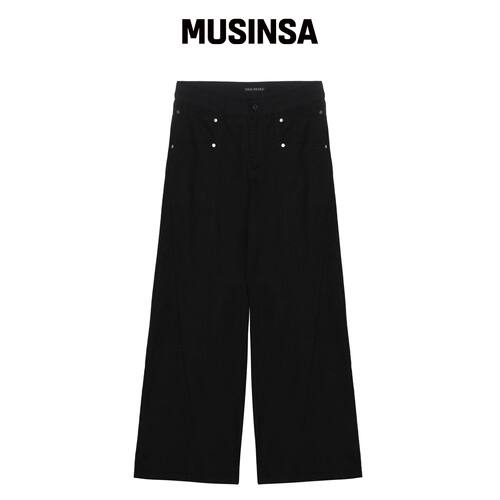 NICK&NICOLE STUD CURVED WIDE PANTS_黑色 MUSI韩国官网直邮进口