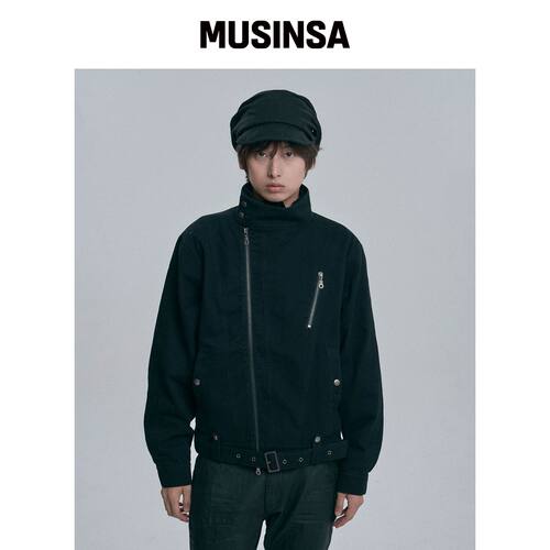 MOO 不对称水洗棉质夹克 - 黑色 MUSINSA韩国官网直邮进口