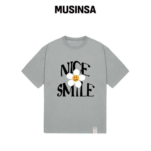 GRAVER NICE SMILE LOGO 花卉短袖T恤_卡其灰韩国官网直邮进口