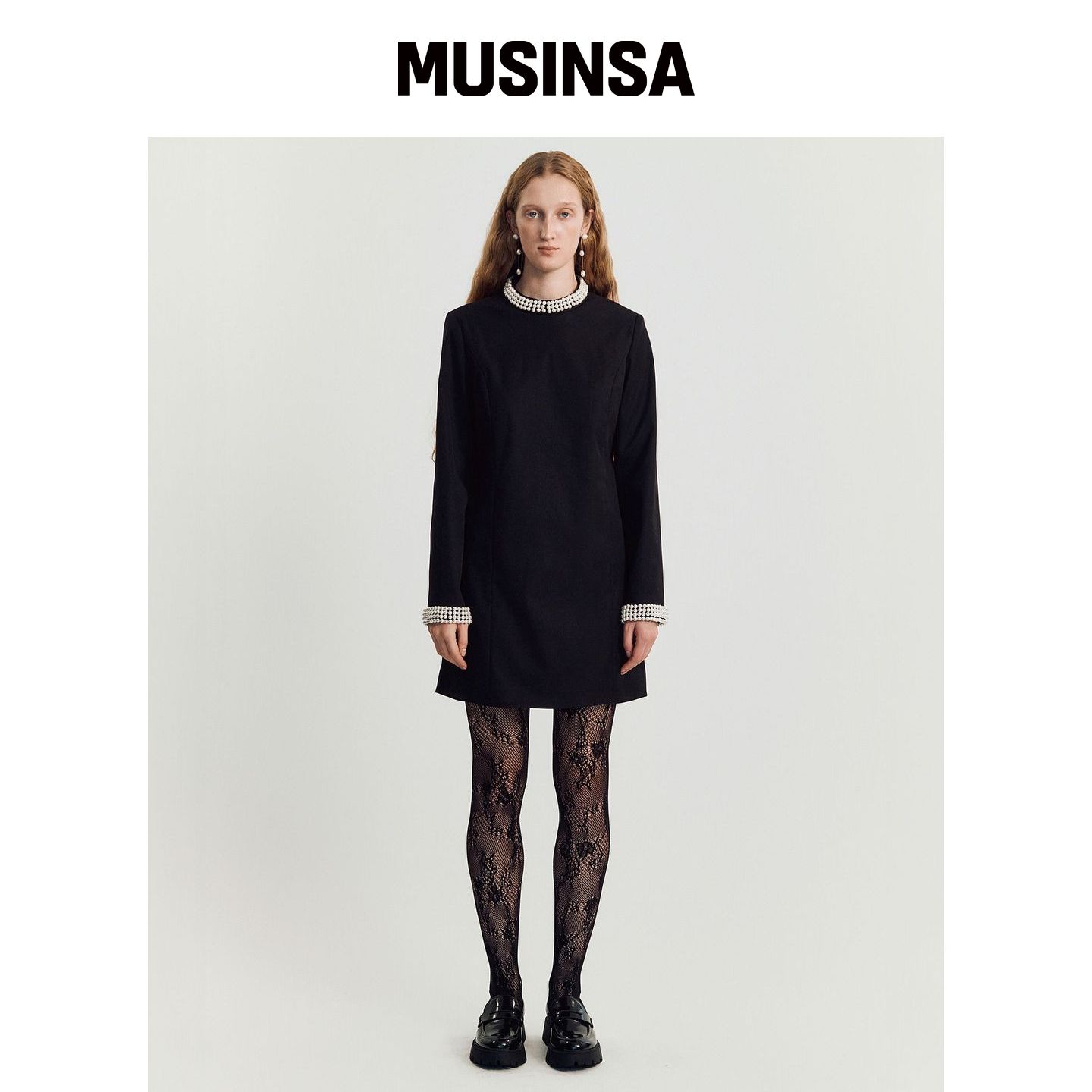 MAYVERU FLAVIN 珍珠连衣裙 _ 黑色 MUSINSA韩国直邮官方正品