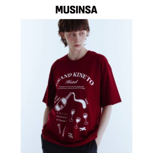 KINETO 女性 GRAND HOTEL T恤_酒红色 MUSINSA韩国直邮官方正品