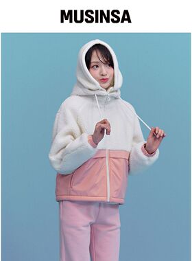 CHASECULT 女性拼色绒毛连帽外套-CFRG4375D0P韩国官网直邮进口