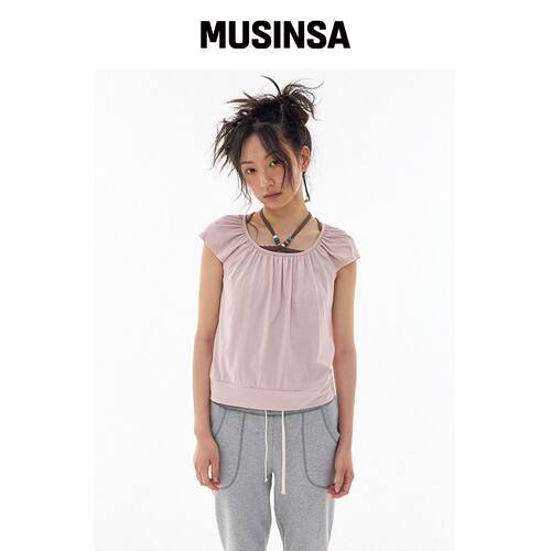 EXPIRED GIRL 柔软褶皱上衣 浅粉色 MUSINSA韩国官网直邮进口
