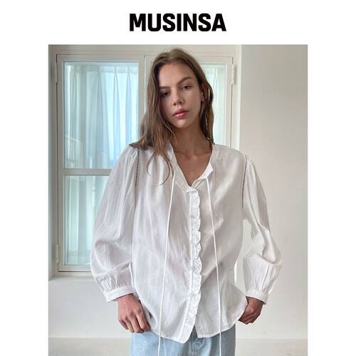 RAVEROUS front包前褶皱blouse_白色韩国官网直邮进口MUSINSA