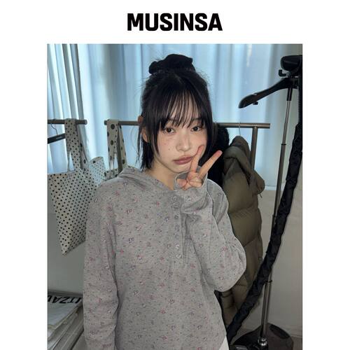 ITZAVIBE 花卉华夫扣连帽衫 - 灰色 MUSINSA韩国直邮官方正品