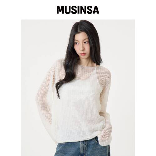 UNKNOWN PLANET 宽松透视针织衫 白色 MUSINSA韩国官网直邮进口