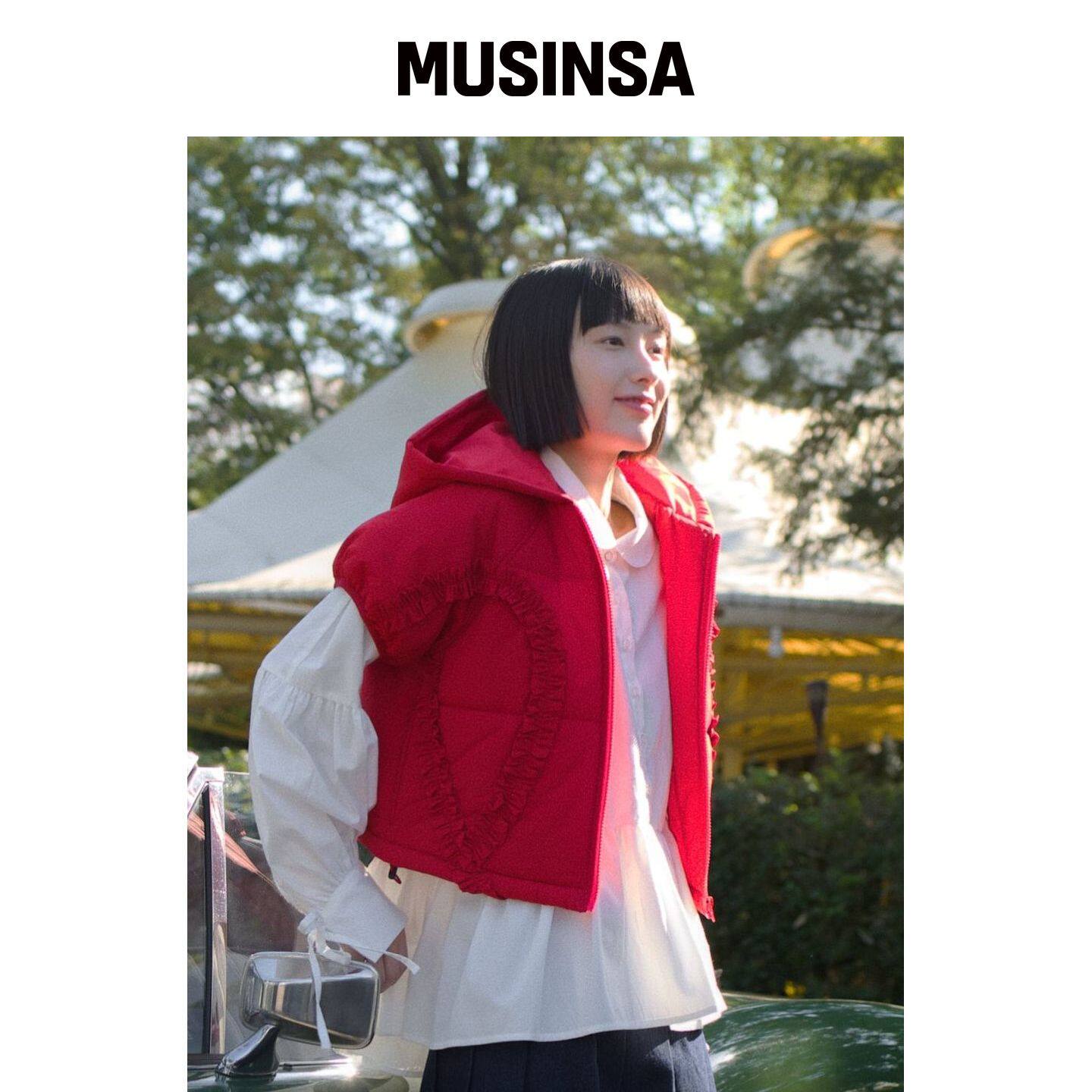 LO AXUAL 弧形荷叶边填充马甲_红色 MUSINSA韩国官网直邮进口