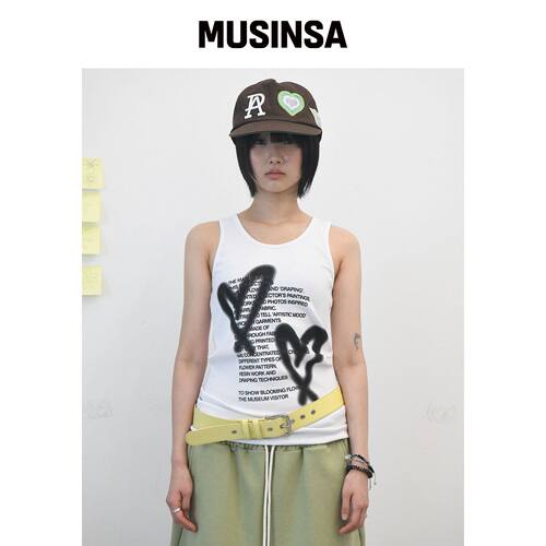 THEMUSEUMVISITOR 爱心印花无袖上衣（白色） MU韩国官网直邮进口