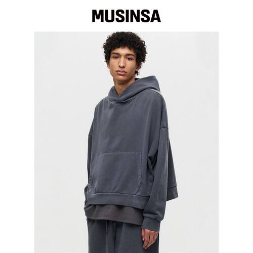 DEFINE PIGMENT水洗短款连帽卫衣炭灰色韩国官网直邮进口MUSINSA