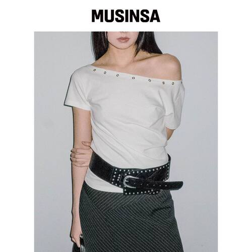 CHICKS 亚麻单肩修身短袖白色 MUSINSA韩国直邮官方正品