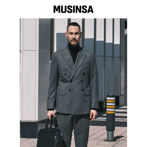 STCO 意大利MARLANE条纹双排扣夹克卡其（经典版韩国官网直邮进口