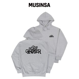 GRAVER [UNISEX]波浪logo花卉连帽卫衣_灰色 MUS韩国官网直邮进口