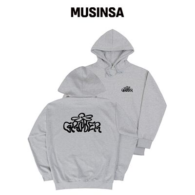 GRAVER [UNISEX]波浪logo花卉连帽卫衣_灰色 MUS韩国官网直邮进口