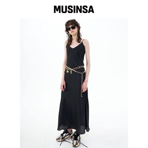 B QUIET MAXI SATIN SLIP DRESS_黑色韩国官网直邮进口MUSINSA