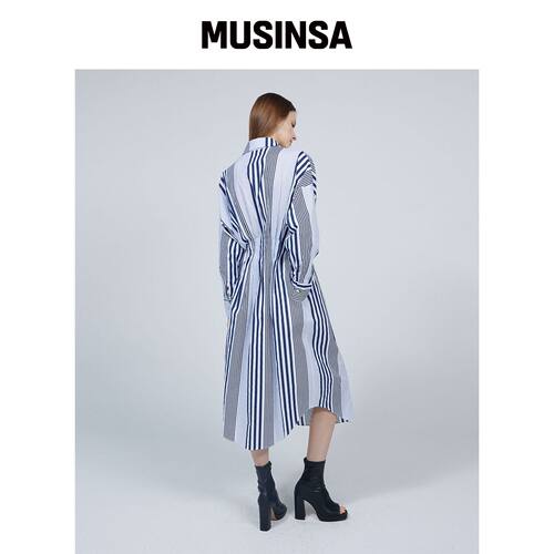 MMAM [ESSENTIAL] 侧褶条纹衬衫裙韩国官网直邮进口MUSINSA