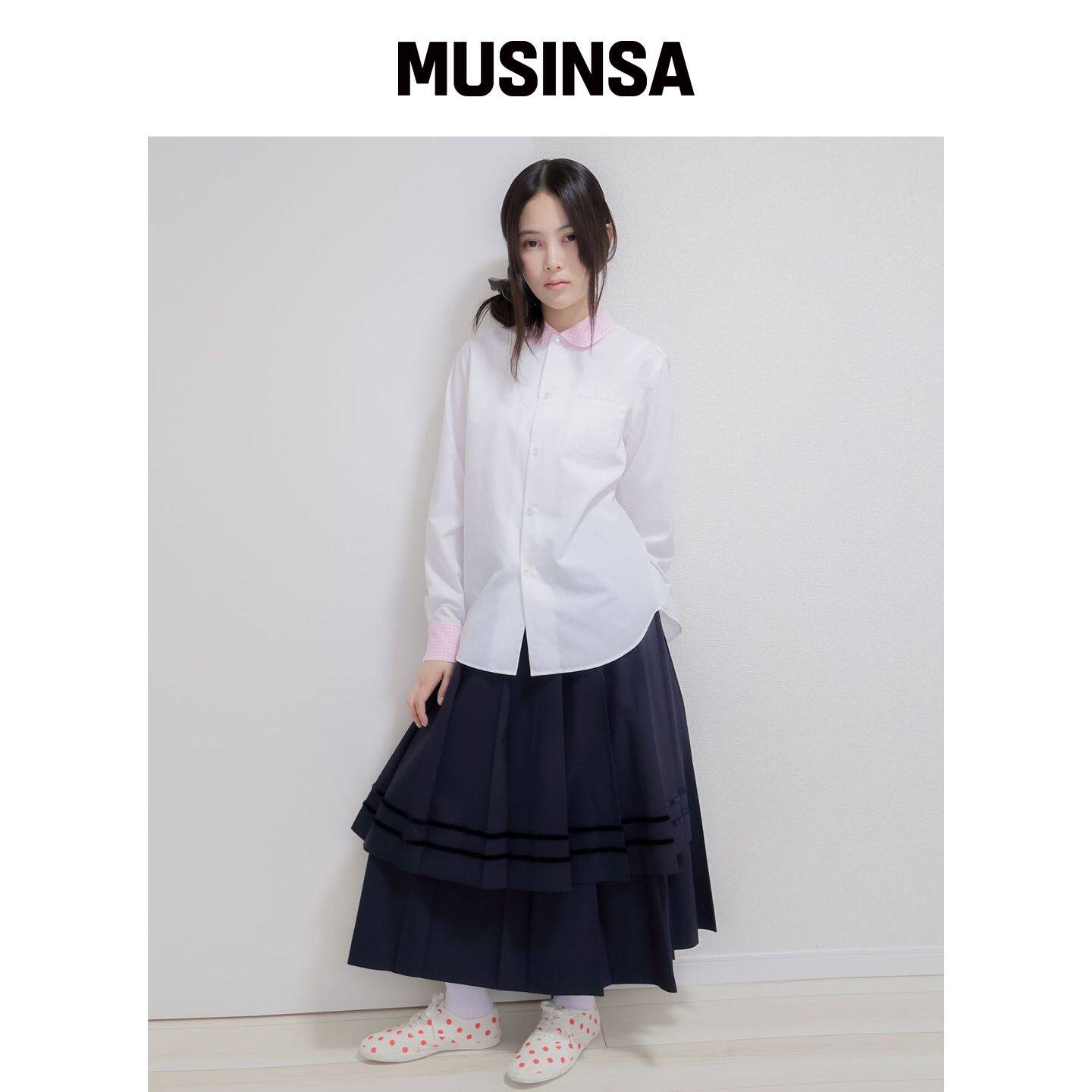 LO AXUAL 天鹅绒双层胶带层叠裙_藏青色 MUSINSA韩国官网直邮进口