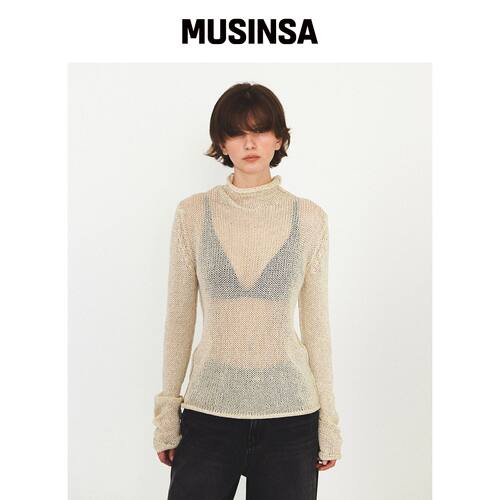 DIAGONAL POLONECK NETTING KNIT (米色) MUSINS韩国官网直邮进口