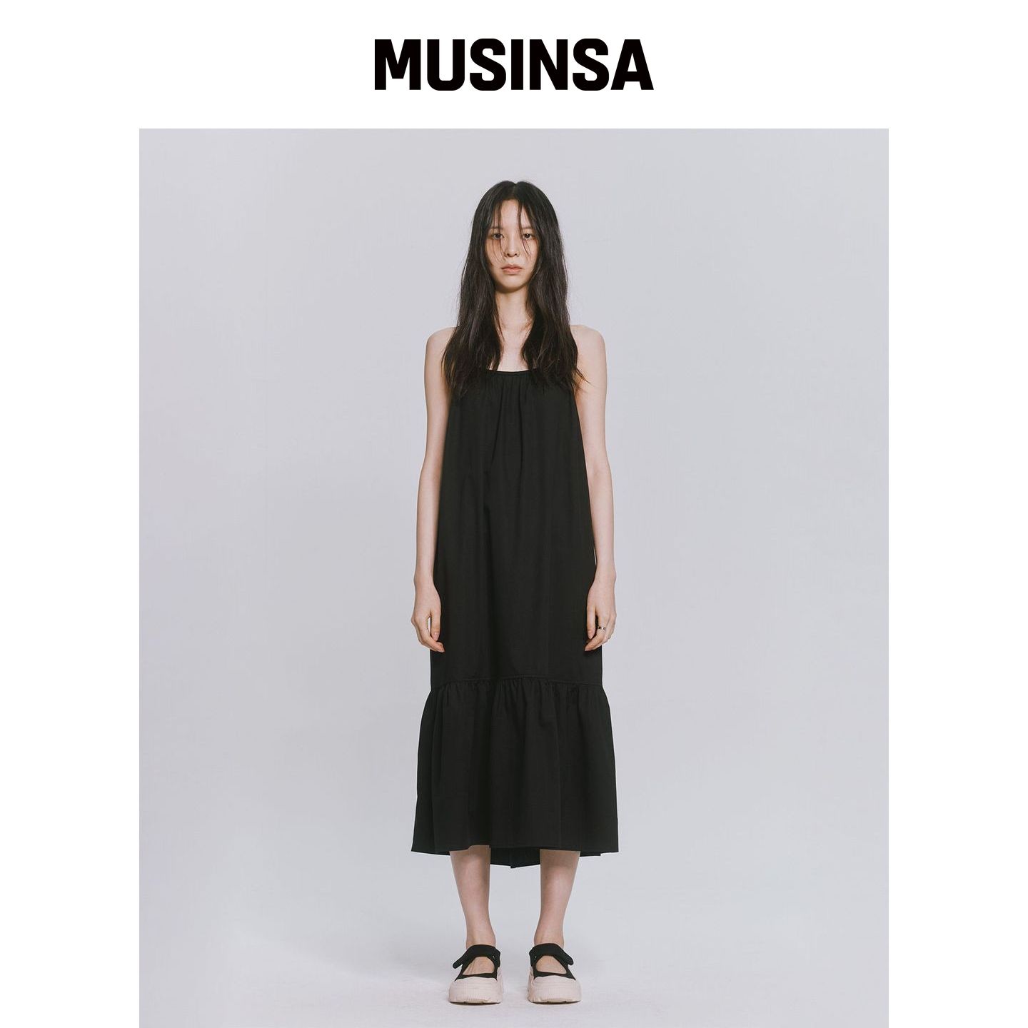 MONOPHOBIA RELAXED COTTON MAXI DRESS 黑色 MU韩国官网直邮进口图片