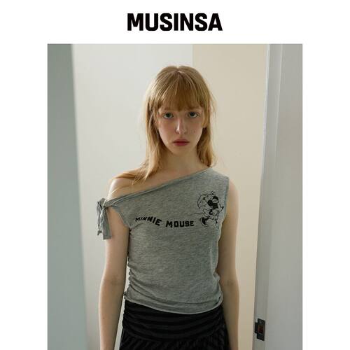 FUNFROMFUN MINNIE_ASYMMETRY T恤，混色灰 MUSI韩国官网直邮进口