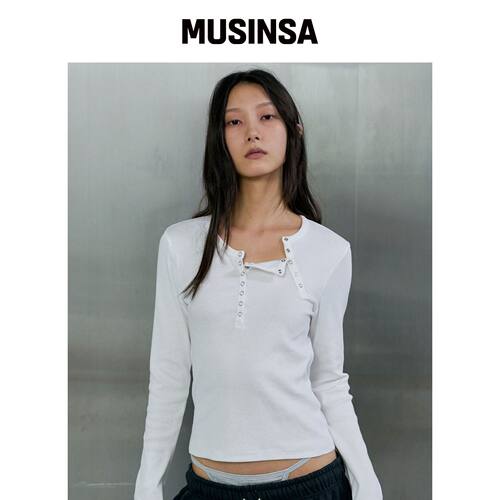 ORDES 双门襟亨利T恤 - 白色 MUSINSA韩国官网直邮进口