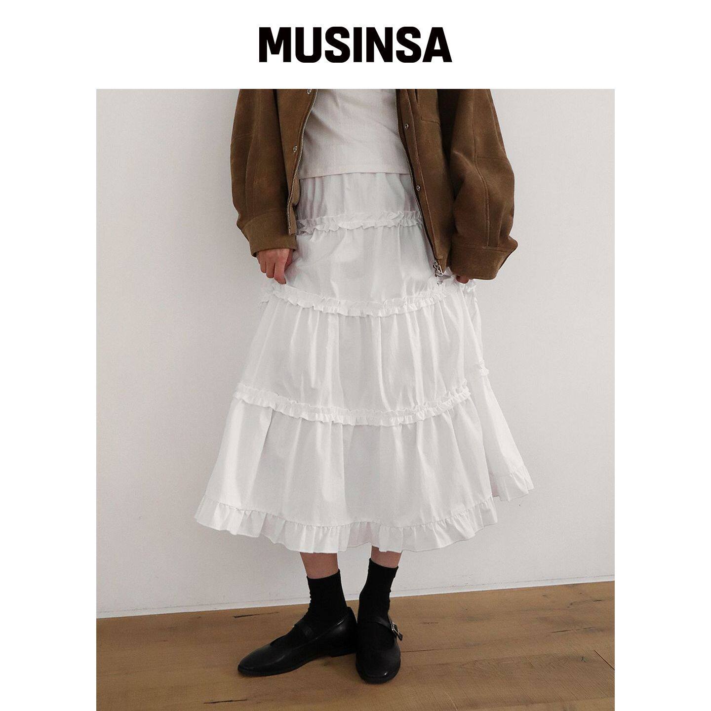 MOYORA 蓬蓬荷叶边松紧长裙[WHITE] MUSINSA韩国官网直邮进口