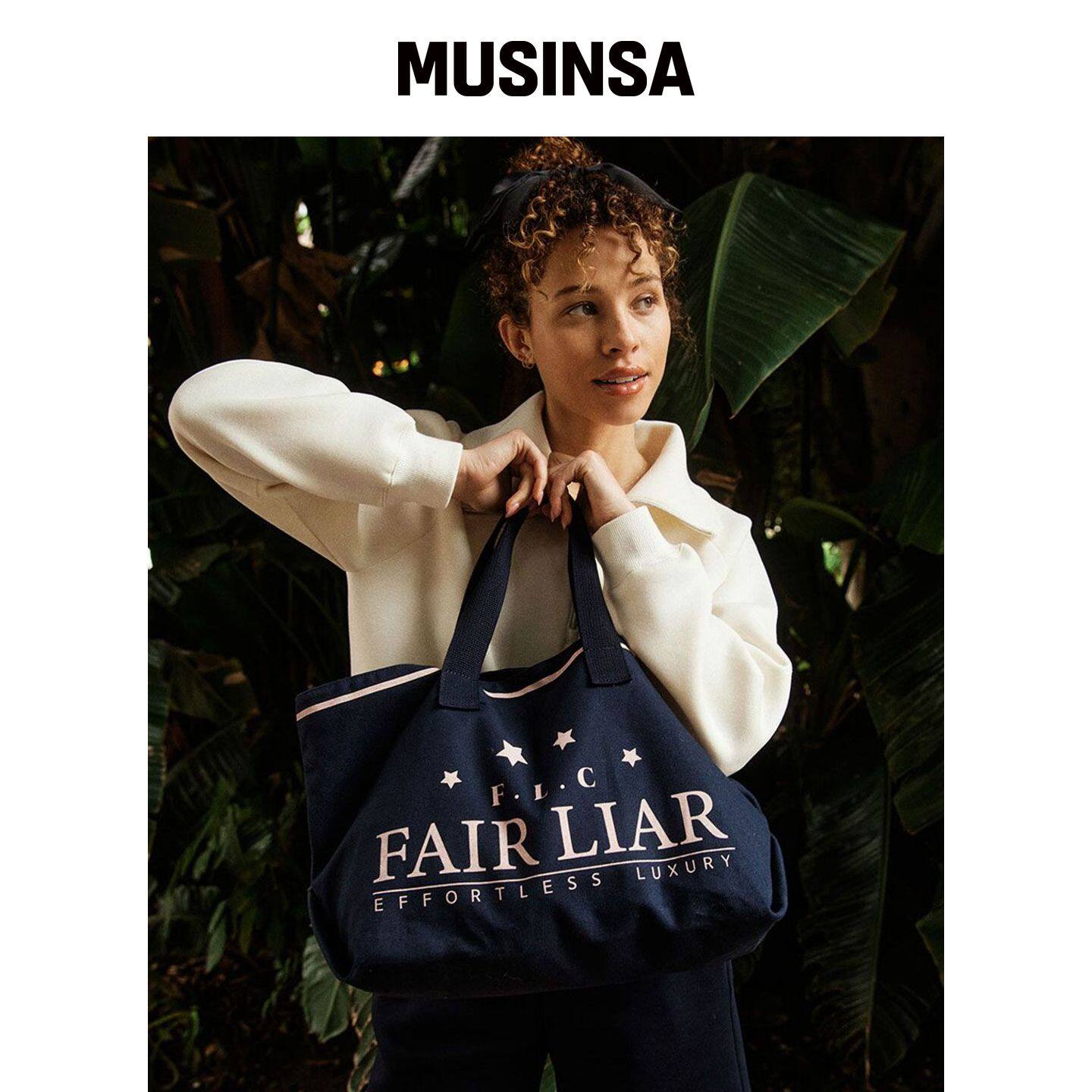 FAIRLIAR CLUB Star Canvas Tote Bag_NAVY MUSI韩国官网直邮进口图片