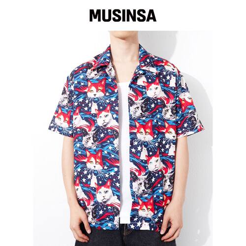 QT8 GARMENTS BN USA 猫图案衬衫（深蓝色） MUS韩国官网直邮进口