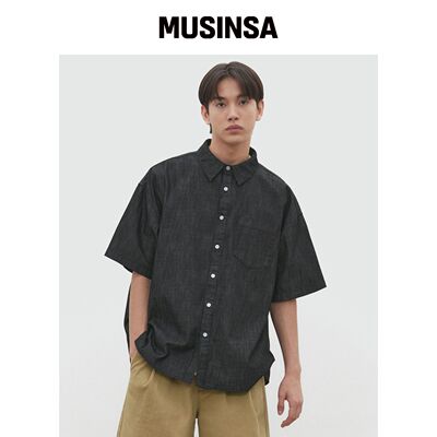 DECET 黑色牛仔短袖衬衫 DCSH004 MUSINSA韩国直邮官方正品