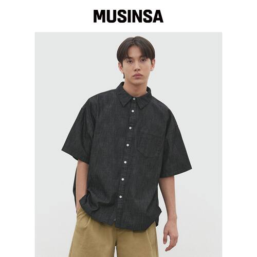 DECET 黑色牛仔短袖衬衫 DCSH004 MUSINSA韩国直邮官方正品