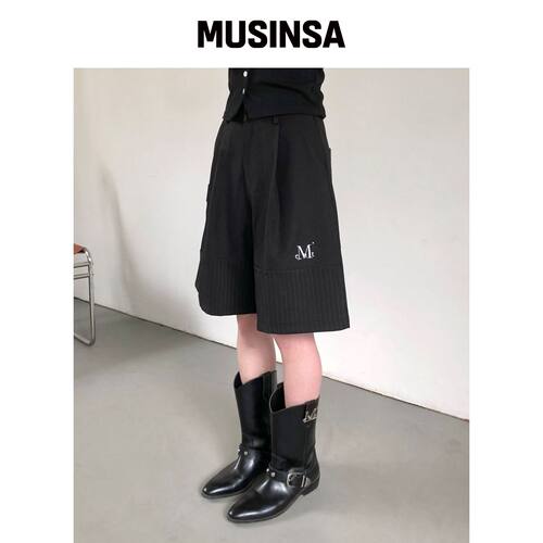 MUCENT 摩登条纹拼色宽腿打褶五分裤 MUSINSA韩国官网直邮进口