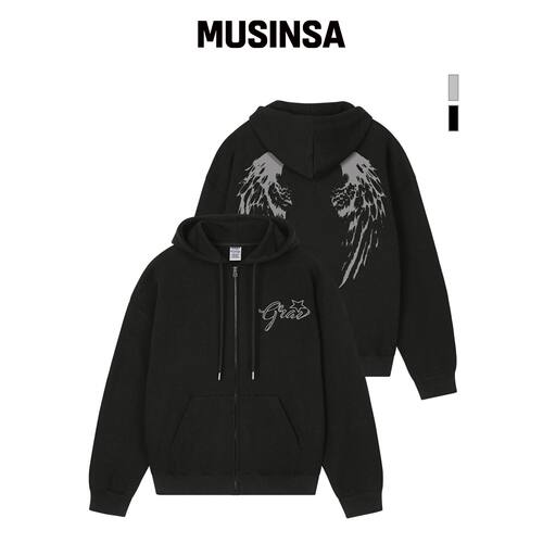 GRAVER [UNISEX] WINGS 连帽拉链外套_黑色 MUSI韩国官网直邮进口