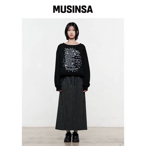 THEMUSEUMVISITOR 毛边长裙（黑色） MUSINSA韩国官网直邮进口
