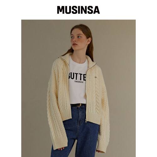 SOMEWHEREBUTTER cable knit 拉链外套 - 象牙色韩国官网直邮进口