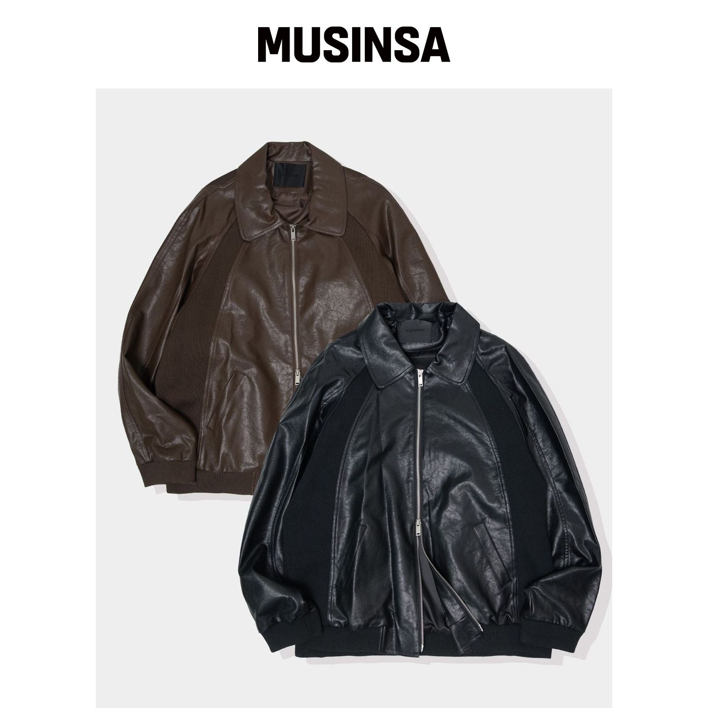 BLACK MOMENT 素皮双面拉链运动夹克 MUSINSA韩国直邮官方正品图片