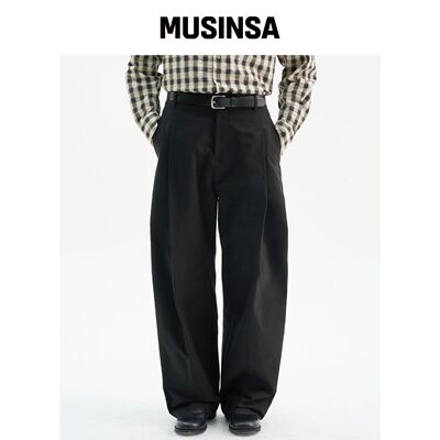TRIP LE SENS FW 侧边压褶弧形裤_黑色 MUSINSA韩国官网直邮进口