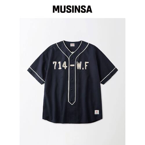 OUTSTANDING VINTAGE BASEBALL HALF SHIRT_NAVY韩国官网直邮进口