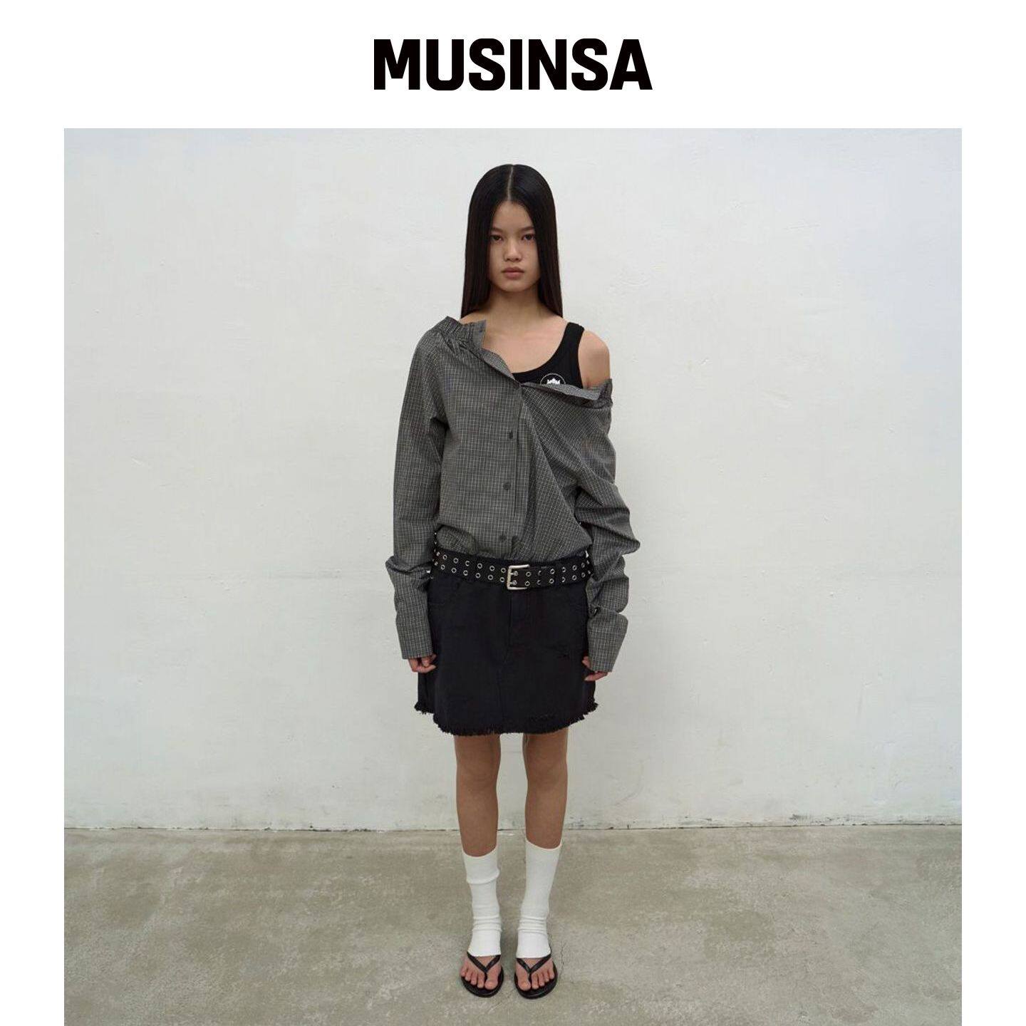 LCDC™ 双腰设计牛仔迷你裙(黑色) MUSINSA韩国官网直邮进口