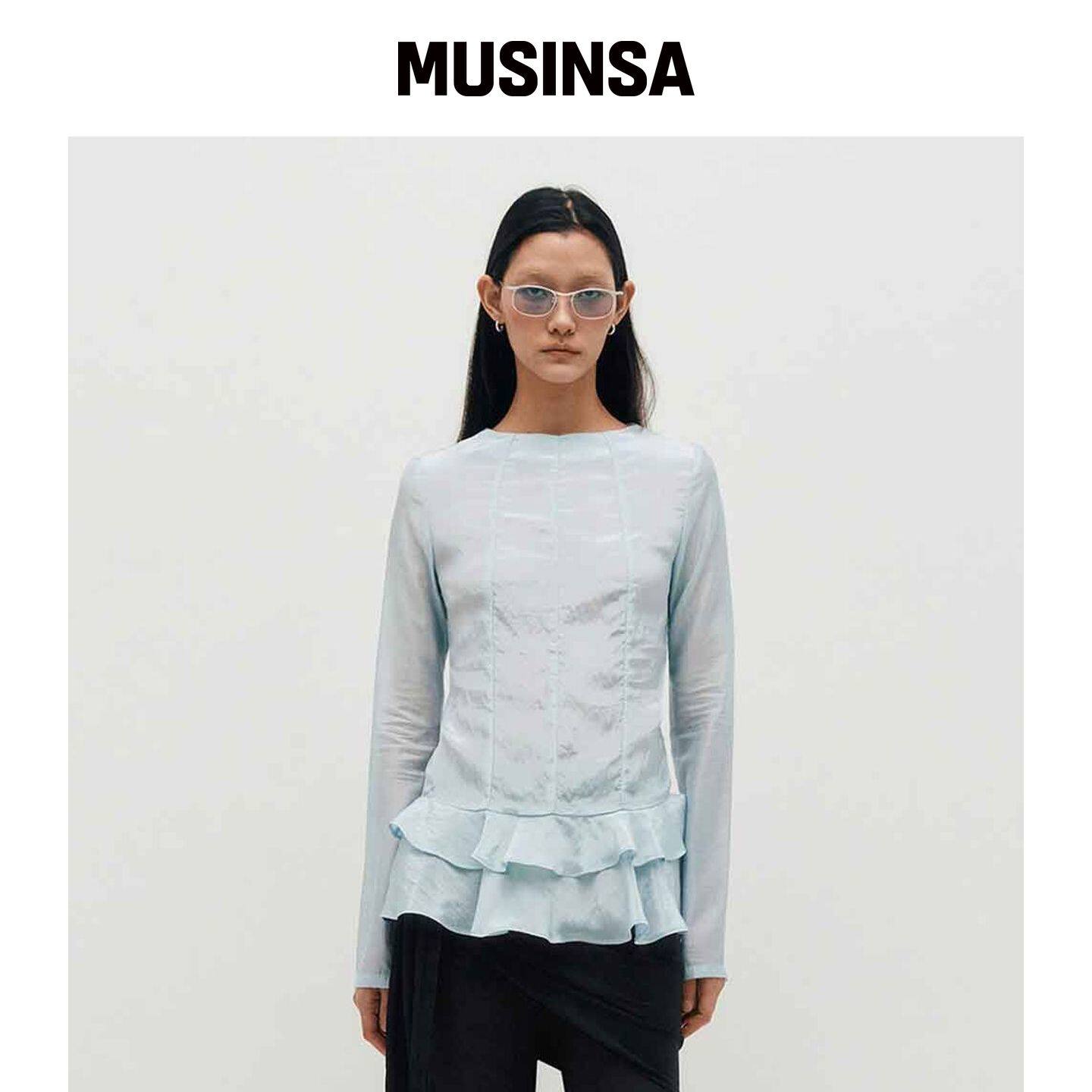 KIMZISU 光泽荷叶边上装_天蓝色 MUSINSA韩国直邮官方正品