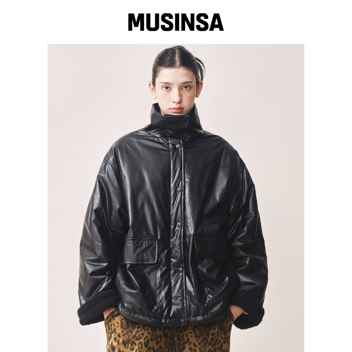 NICK&NICOLE 毛绒皮革跳线_黑色 MUSINSA韩国直邮官方正品